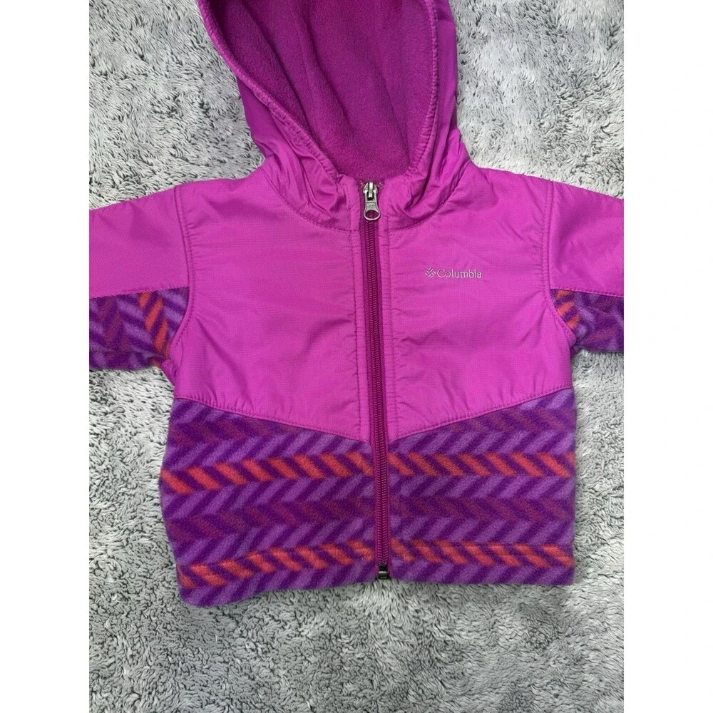 Infant Columbia Jacket Steens Mt Overlay Hooded Fleece 6-12 M Baby Girl Purple